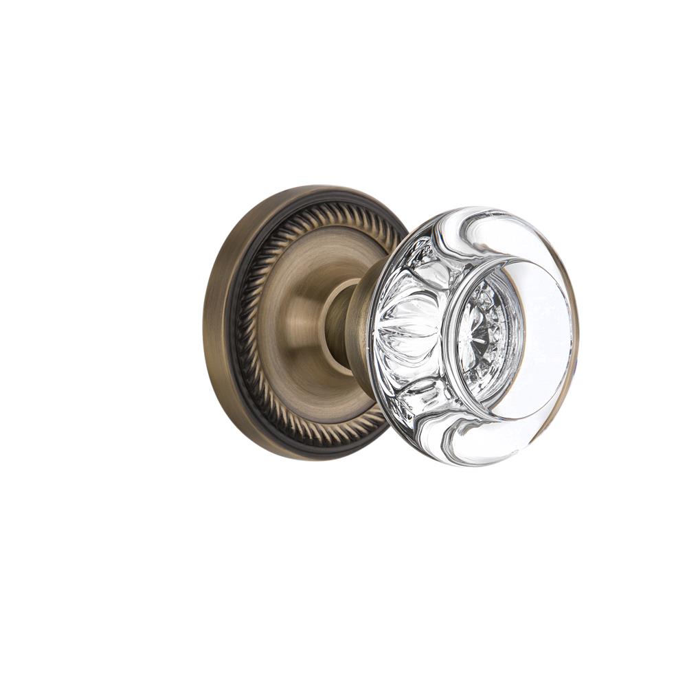 Nostalgic Warehouse ROPRCC Privacy Knob Rope Rose with Round Clear Crystal Knob in Antique Brass